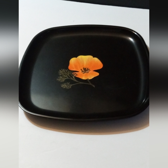 Vintage Couroc Hand Inlayed Gold California Poppy Floral MCM Dish Monterey CA - Picture 4 of 9